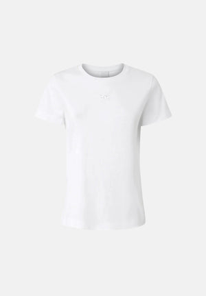 PINKO T-shirt BUSSOLOTTO  bianco-biancaneve da donna con piccolo logo frontale. 100355A3HM Z05 PINKO 