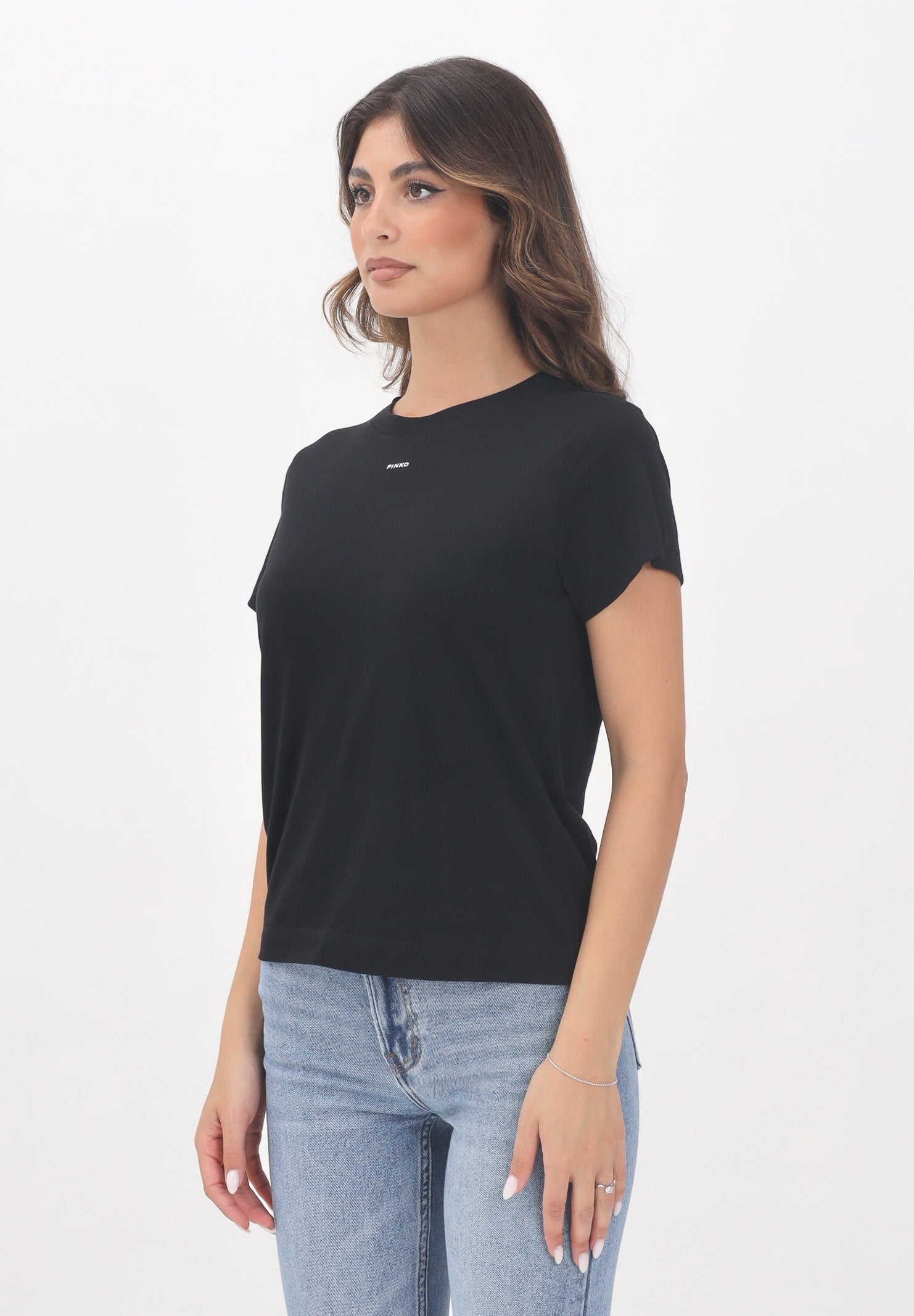 PINKO T-shirt a manica corta nera da donna con logo 100373A2RE Z99 PINKO 