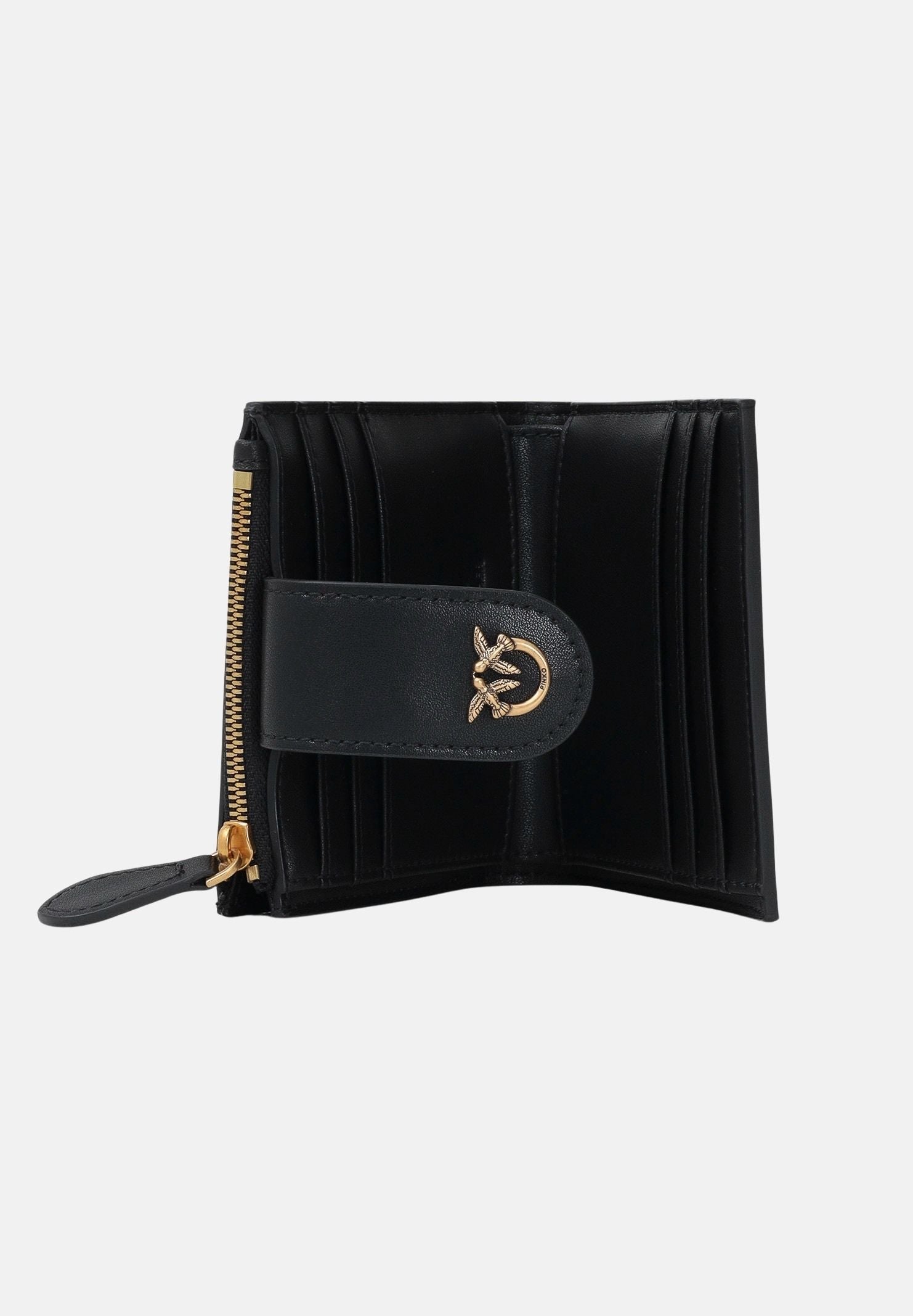 PINKO Portafoglio MULTI PURPOSE  Nero Antique Gold da donna con logo Love Birds e tasca portamonete 103610A0F1 Z99Q PINKO 