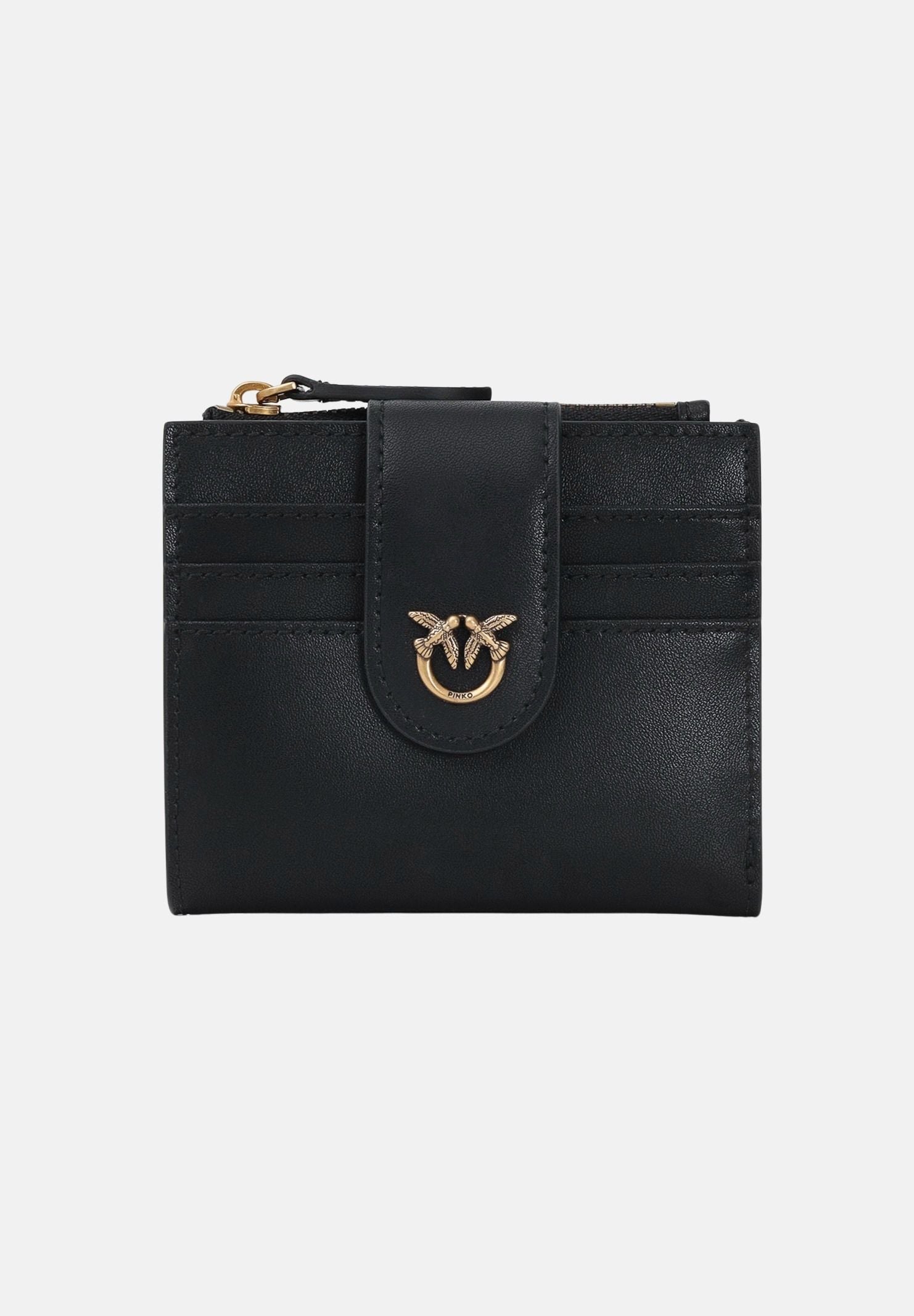 PINKO Portafoglio MULTI PURPOSE  Nero Antique Gold da donna con logo Love Birds e tasca portamonete 103610A0F1 Z99Q PINKO 
