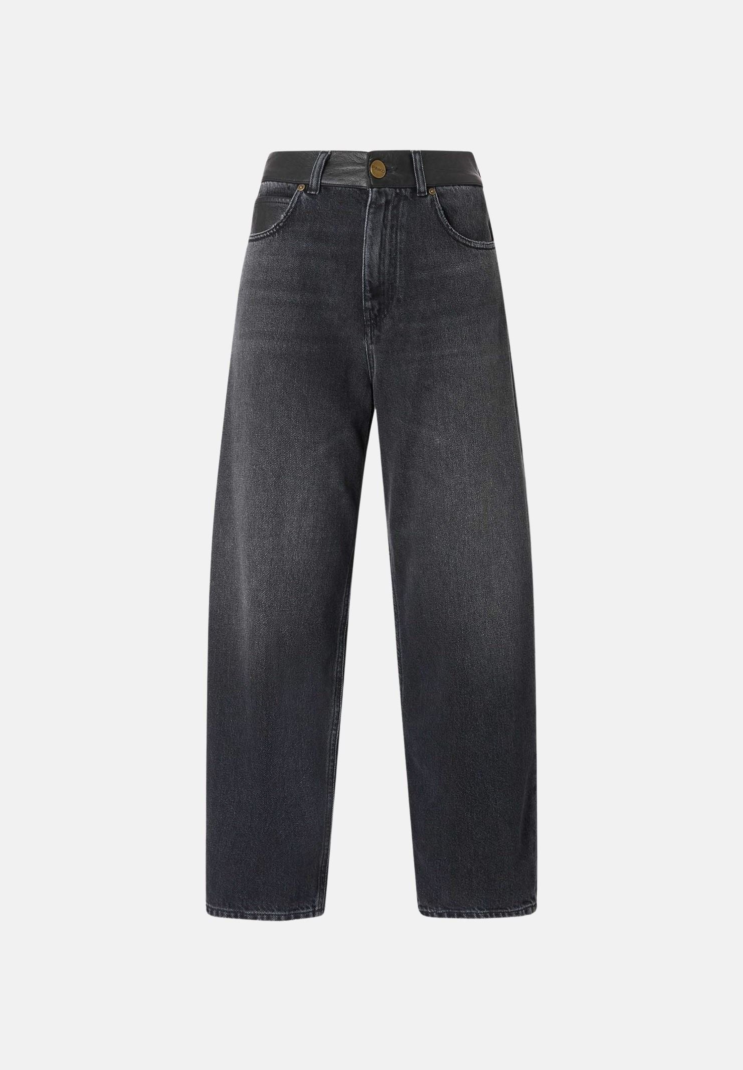 PINKO jeans ESTELLE EGG balloon fit con inserti effetto pelle lavaggio black, colore basico nero, donna. 103857A3GW PJ4 PINKO 