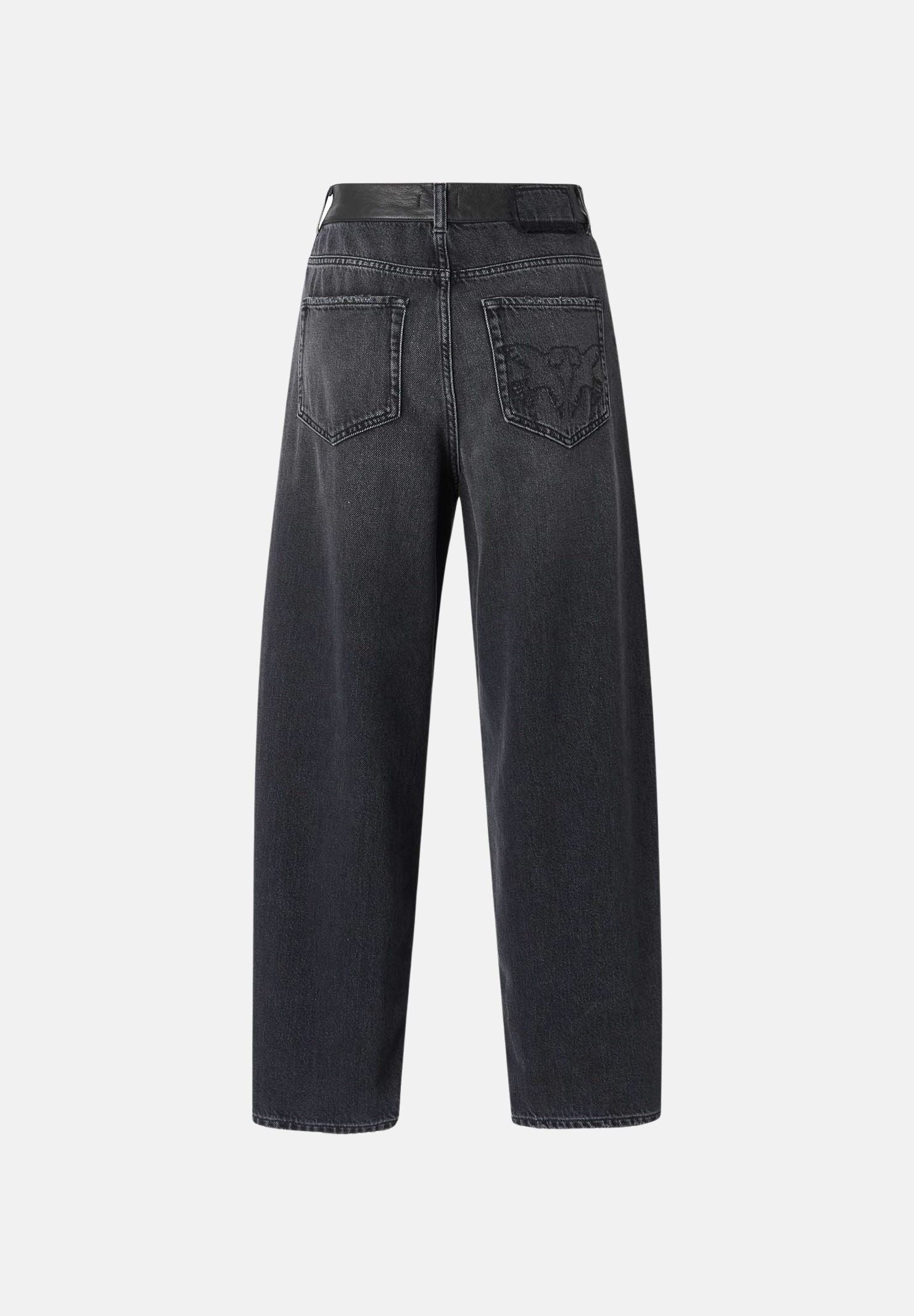 PINKO jeans ESTELLE EGG balloon fit con inserti effetto pelle lavaggio black, colore basico nero, donna. 103857A3GW PJ4 PINKO 
