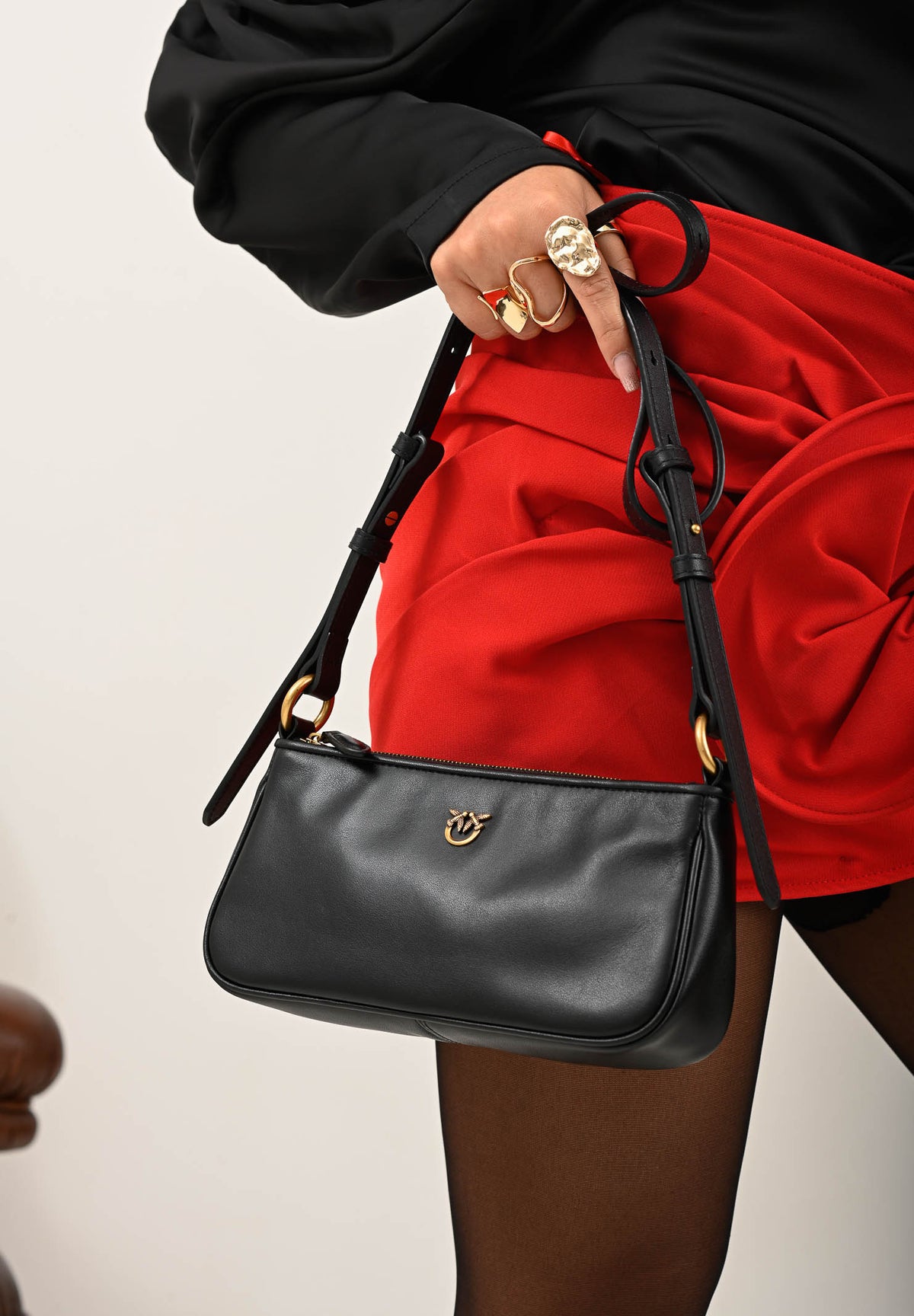 PINKO Borsa a spalla MINI HALF MOON BAGUETTE nera da donna  dalla texture liscia 105069A0QO Z99Q PINKO 