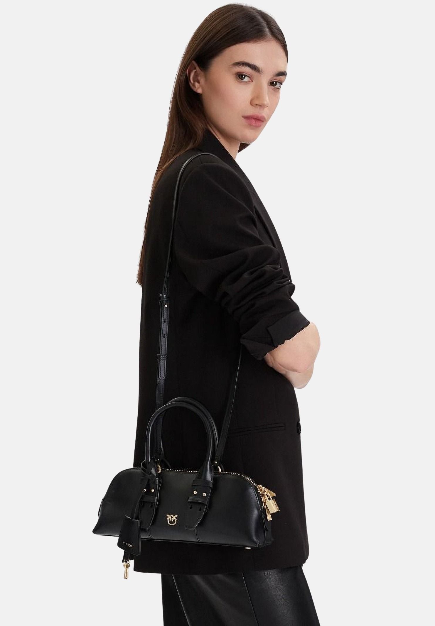 PINKO Borsa LOVE ONE POCKET C Nero-Antique Gold, da donna con chiusura Love Birds 105334A0QO Z99Q PINKO 