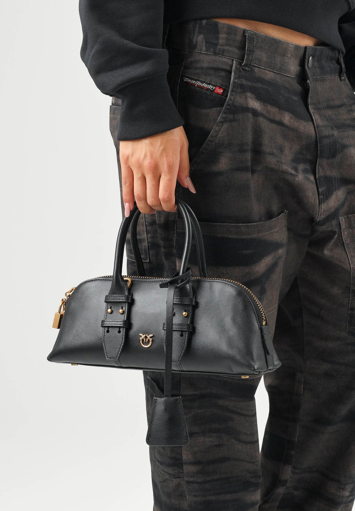 PINKO Borsa a mano LOVE ONE POCKET C nera da donna con lucchetto decorato dall'iconico logo Love Birds 105334A0QO Z99Q PINKO 