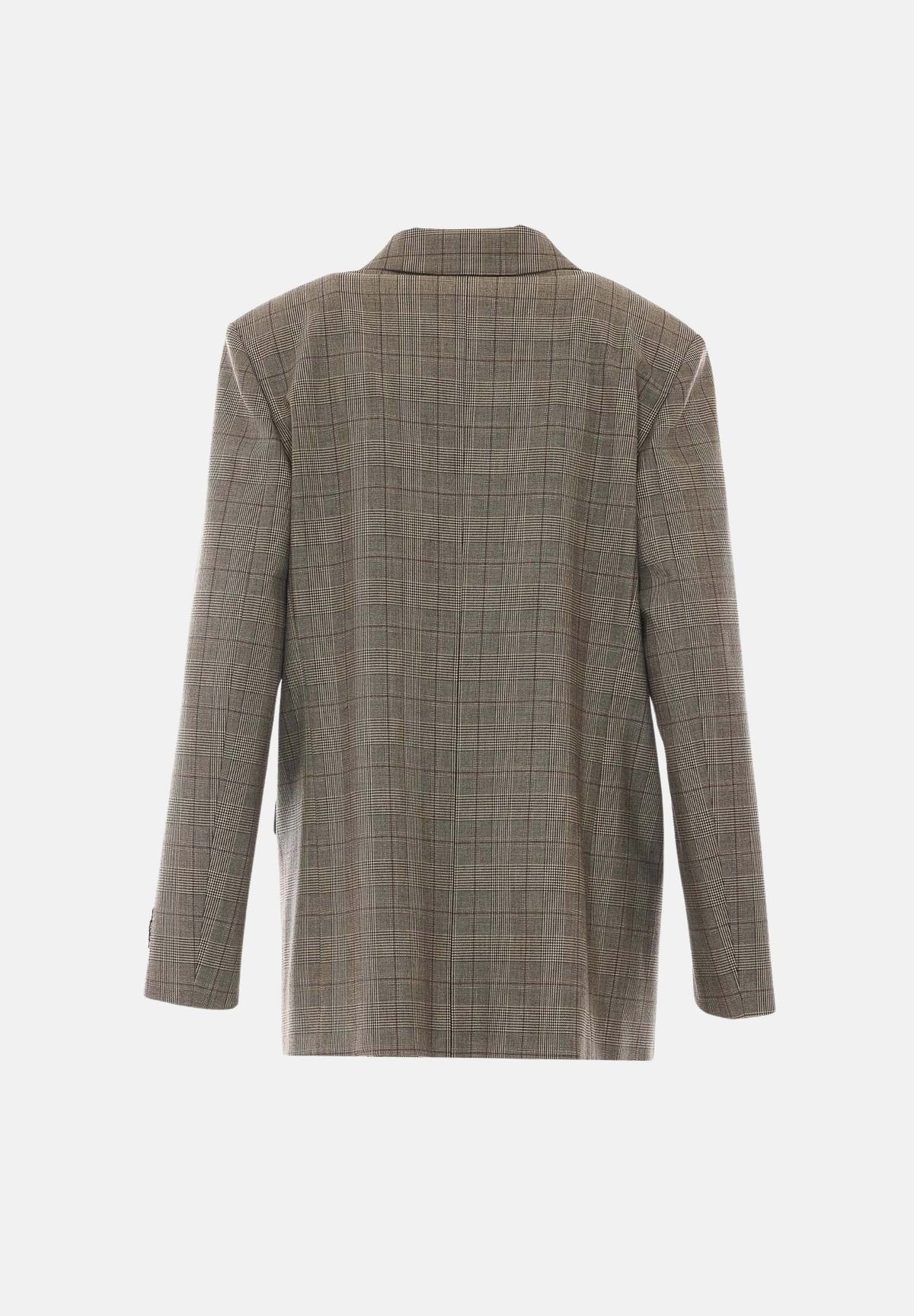 PINKO Giacca NEW GUINEA doppiopetto grigia con dettagli bordeaux da donna con fantasia Principe di Galles.<BR/> 105617A3FF CYZ PINKO 