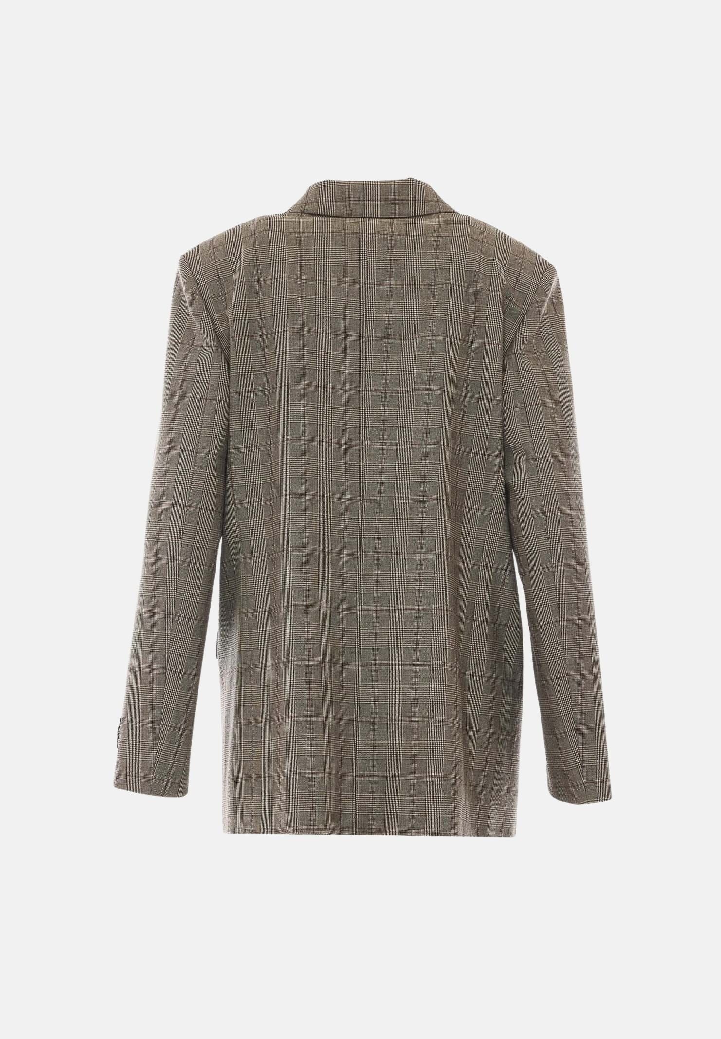 PINKO Giacca NEW GUINEA doppiopetto beige-bordeaux da donna con fantasia Principe di Galles.<BR/> 105617A3FF CYZ PINKO 
