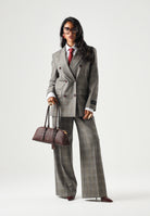 PINKO Giacca NEW GUINEA doppiopetto beige-bordeaux da donna con fantasia Principe di Galles.<BR/> 105617A3FF CYZ PINKO 