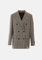 PINKO Giacca NEW GUINEA doppiopetto beige-bordeaux da donna con fantasia Principe di Galles.<BR/> 105617A3FF CYZ PINKO 