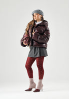 PINKO Piumino IMPASTO bordeaux scuro da donna con finitura semilucida e cappuccio avvolgente. 105656A3FI RR7 PINKO 