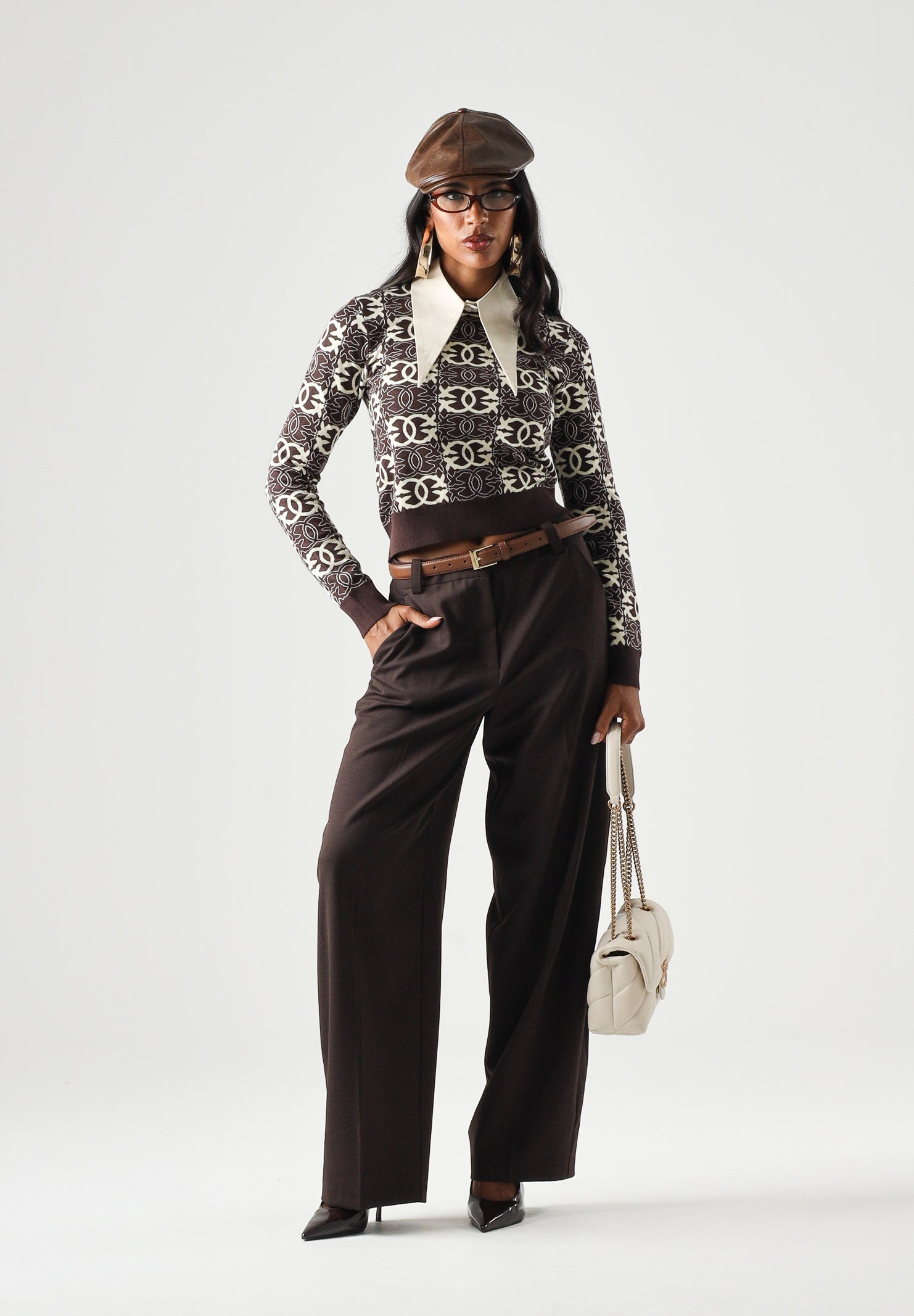PINKO Maglia GYPSIES  cropped marrone da donna con motivo logo all over 106041A2YD LC2 PINKO 
