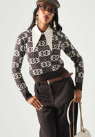 PINKO Maglia GYPSIES  cropped marrone da donna con motivo logo all over 106041A2YD LC2 PINKO 