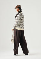 PINKO Cardigan HALG BREED  beige e marrone da donna con motivo logo geometrico all over. 106042A2YD CL1 PINKO 