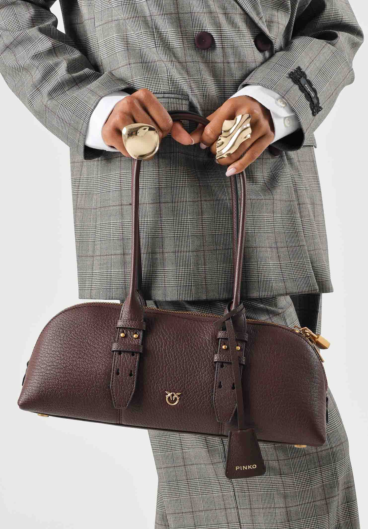 PINKO Borsa BOWLING BAG in pelle, castano intenso bordeaux, da donna in pelle martellata 106169A3CX L88Q PINKO 