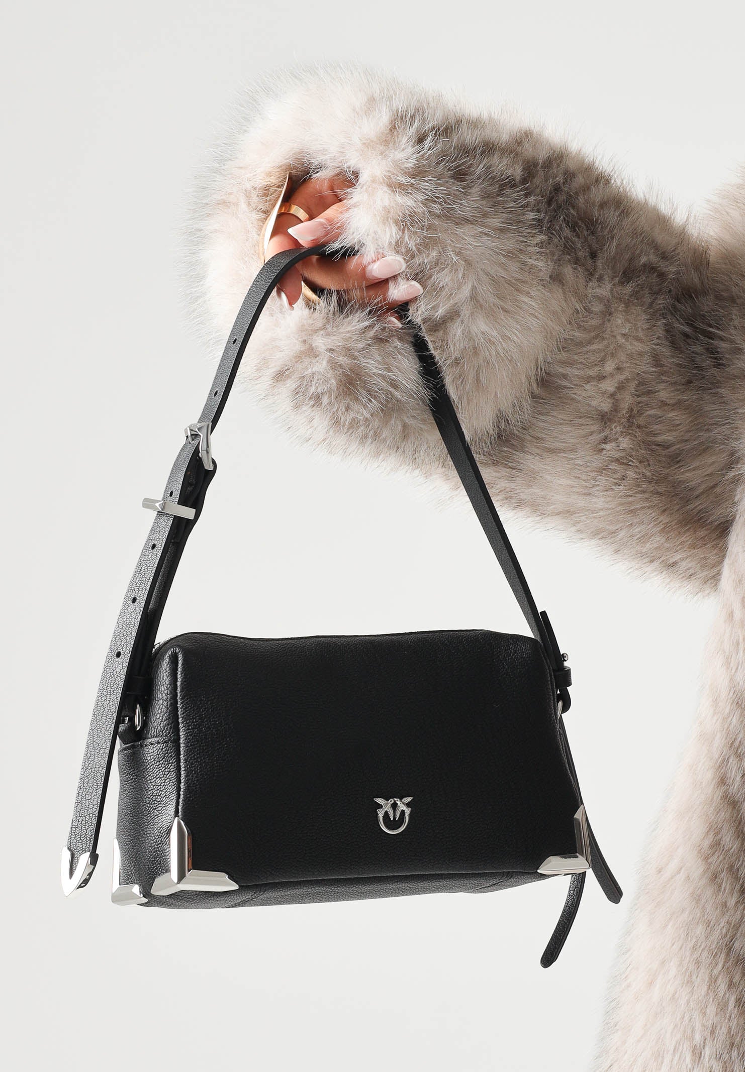 PINKO Borsa a tracolla TRIPTYCH BOWLING nero limousine da donna con mini logo iconico 106967A3CX Z99N PINKO 