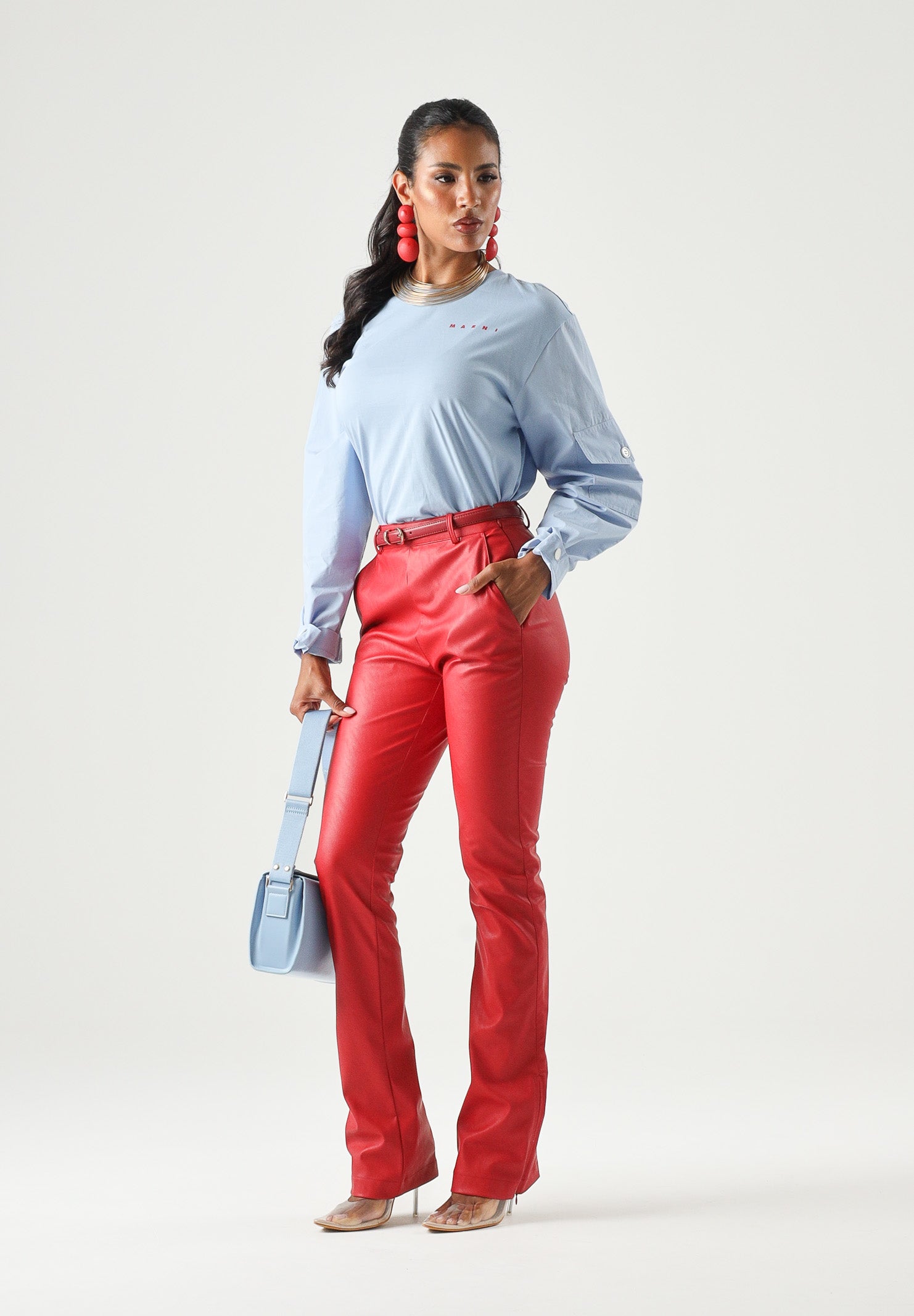 PINKO Pantaloni FLARE  rosso-rosa porpora da donna. 107127A3EQ R45 PINKO 