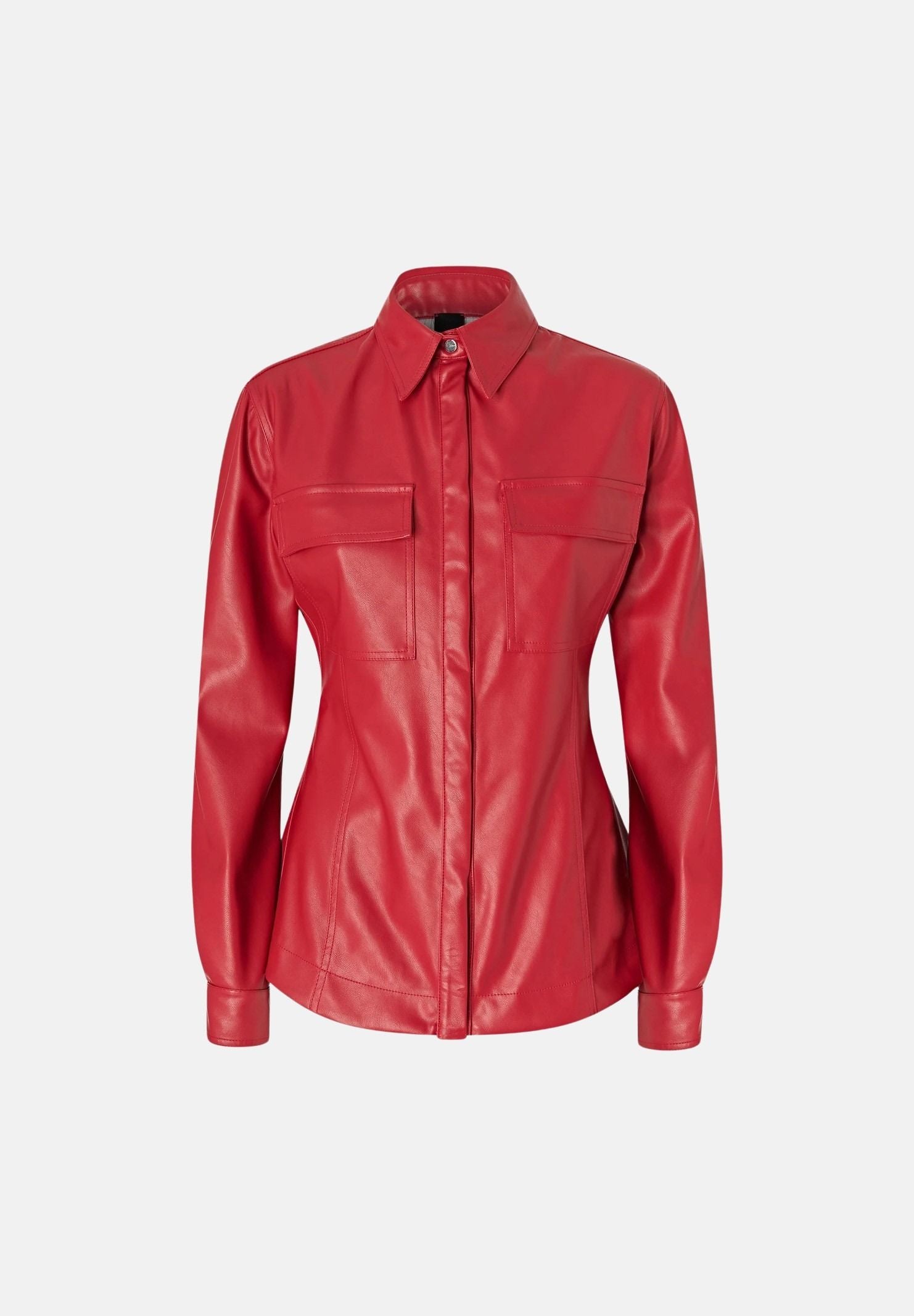 PINKO CAMBRIA Camicia effetto nappa rosso-porpora da donna  con finitura lucida <BR/> 107128A3EQ R45 PINKO 