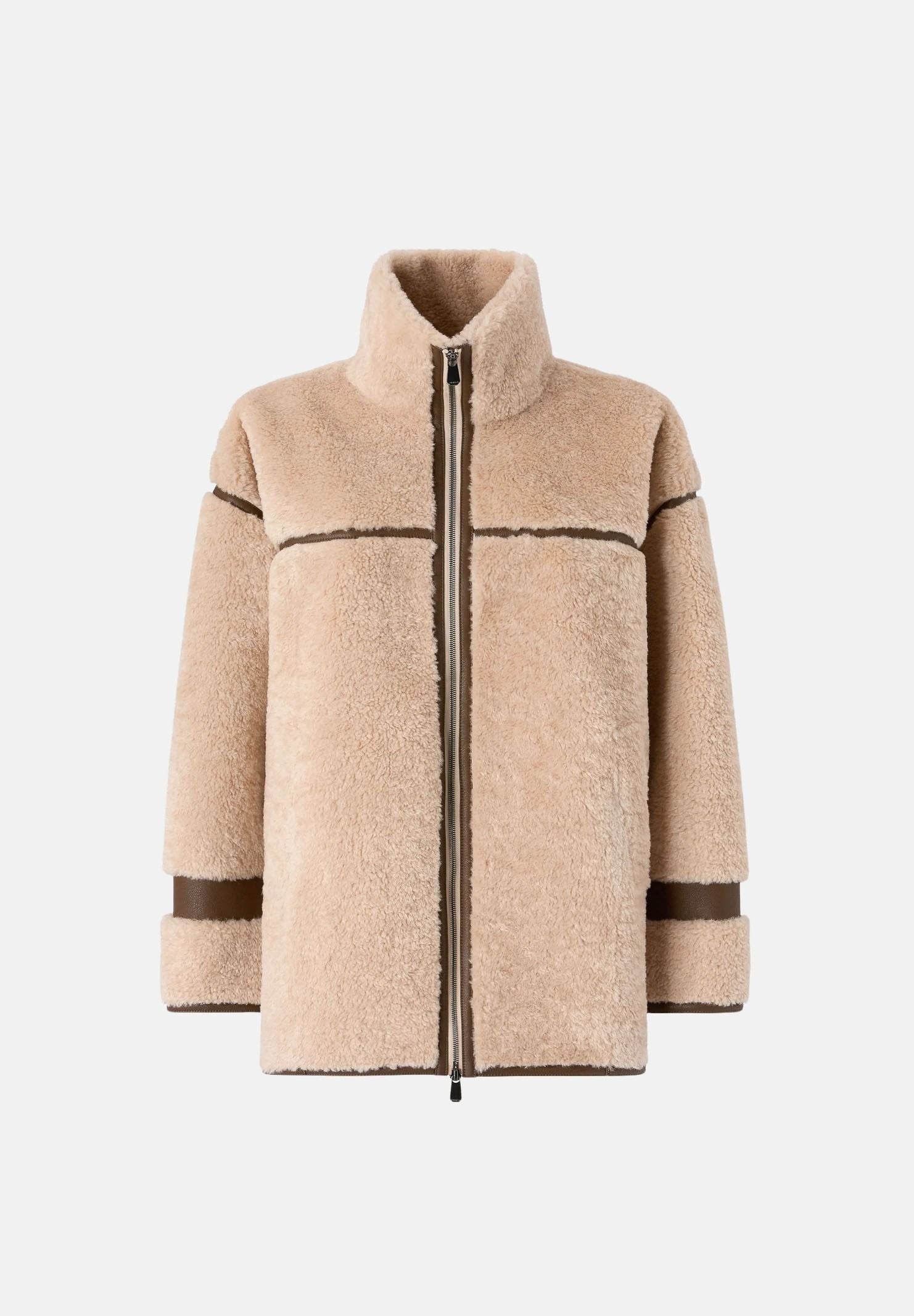 PINKO Montone CELOSIA PECAOAT marrone-beige da donna con colletto alto e chiusura frontale con zip. 107165A3FJ ZL3 PINKO 