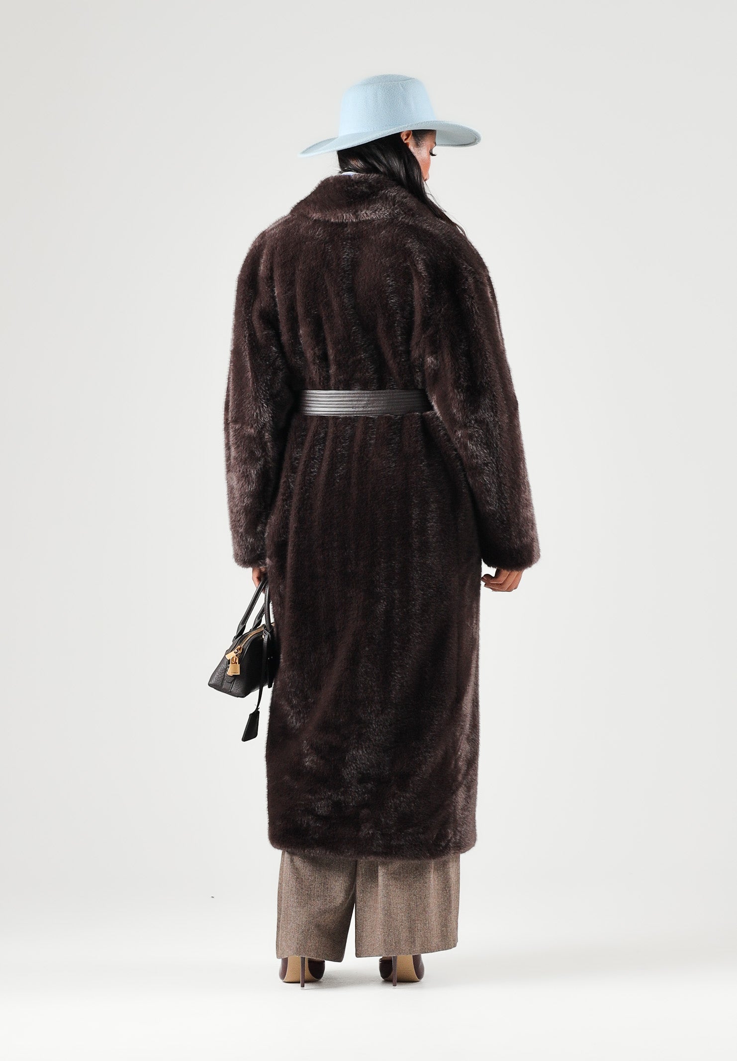 PINKO Pelliccia CALENDULA COAT marrone testa di moro da donna con cintura in vita e chiusura a portafoglio. 107168A3FK L72 PINKO 