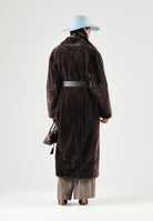 PINKO Pelliccia CALENDULA COAT marrone testa di moro da donna con cintura in vita e chiusura a portafoglio. 107168A3FK L72 PINKO 