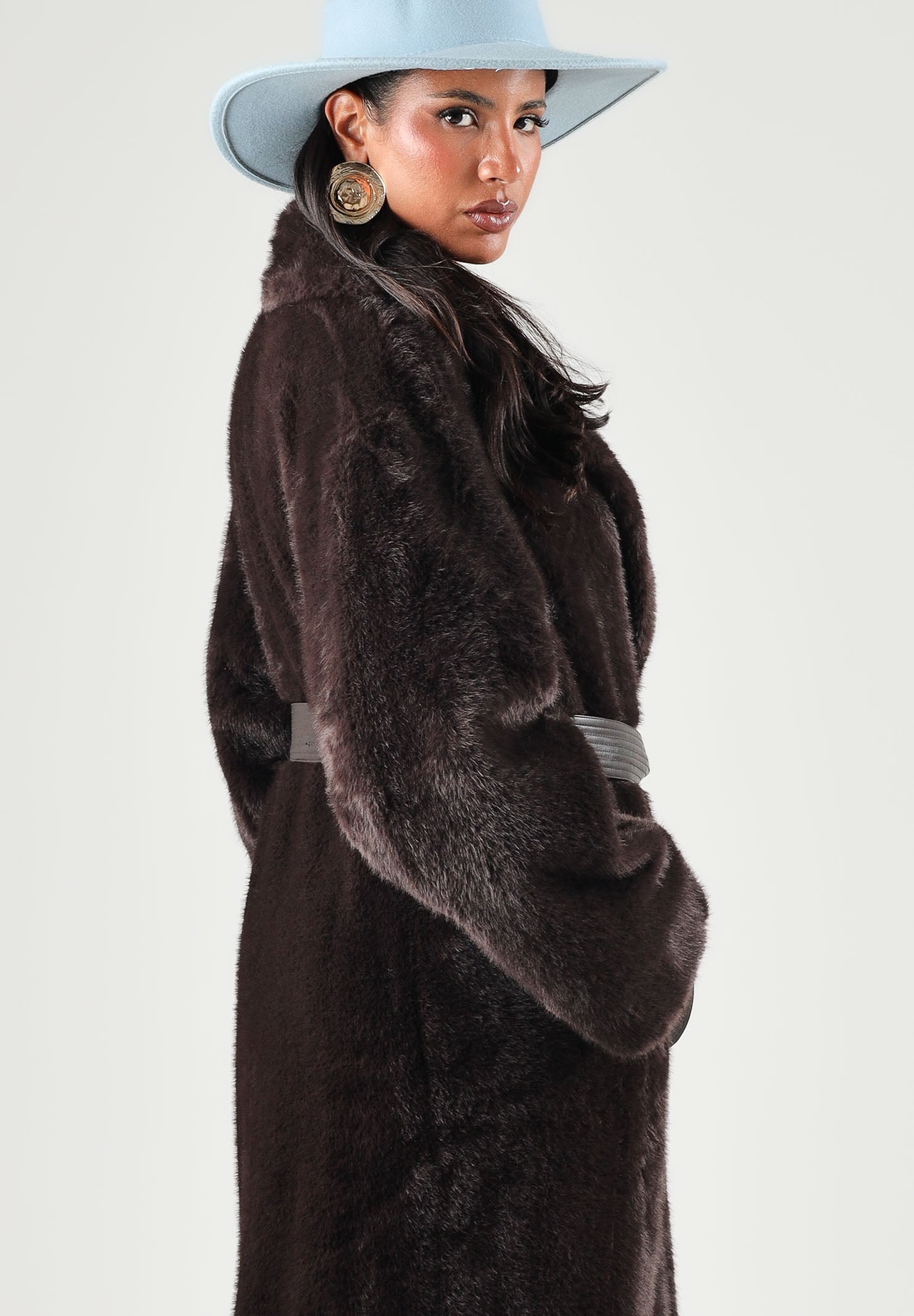 PINKO Pelliccia CALENDULA COAT marrone testa di moro da donna con cintura in vita e chiusura a portafoglio. 107168A3FK L72 PINKO 