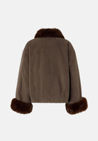 PINKO GARLATE JACKET Montone CABAN marrone caffè-marrrone scuro da donna con collo e polsini effetto pelliccia. 107219A3GV L64 PINKO 