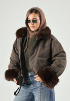 PINKO GARLATE JACKET Montone CABAN marrone caffè-marrrone scuro da donna con collo e polsini effetto pelliccia. 107219A3GV L64 PINKO 
