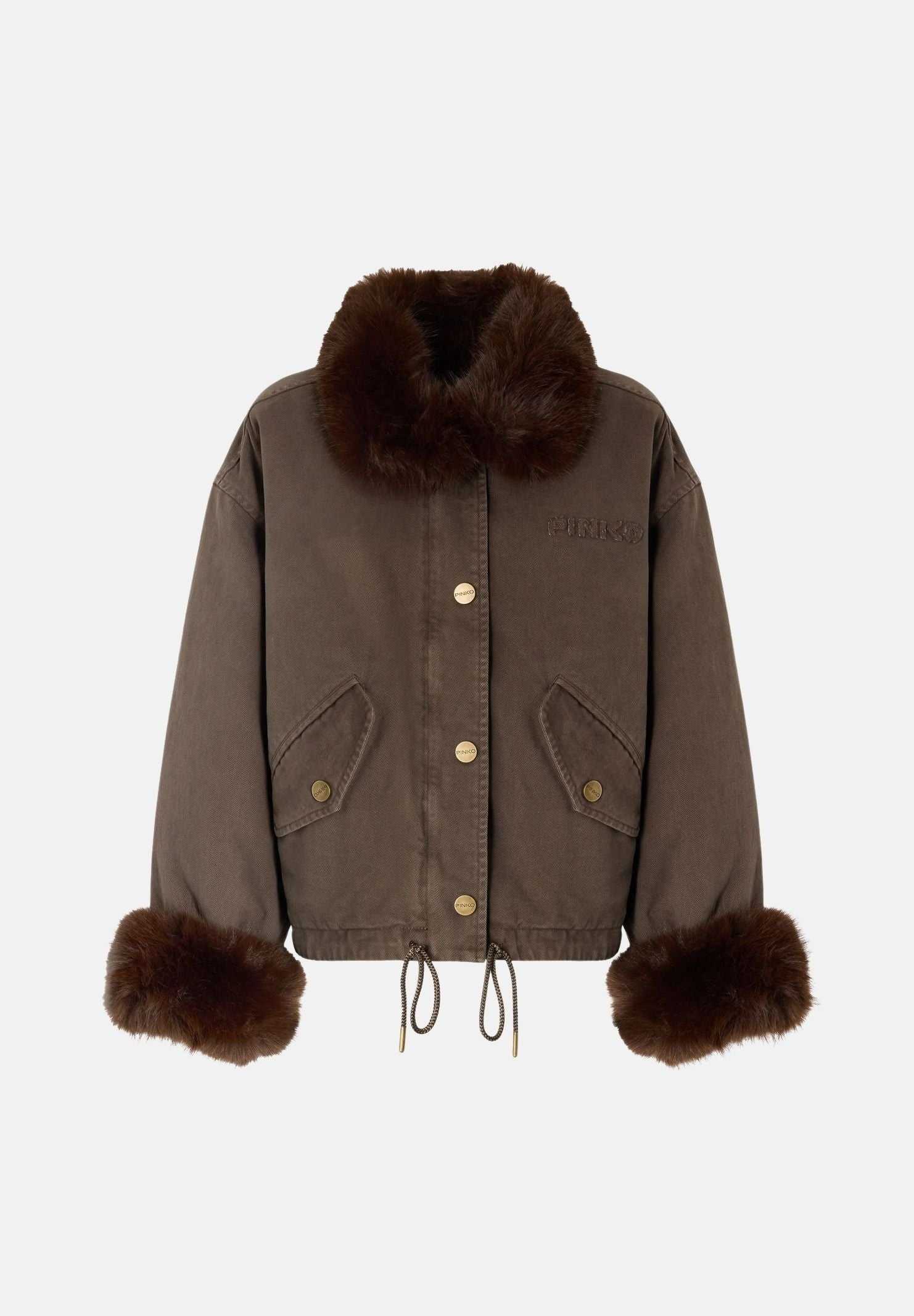 PINKO GARLATE JACKET Montone CABAN marrone caffè-marrrone scuro da donna con collo e polsini effetto pelliccia. 107219A3GV L64 PINKO 