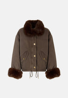PINKO GARLATE JACKET Montone CABAN marrone caffè-marrrone scuro da donna con collo e polsini effetto pelliccia. 107219A3GV L64 PINKO 