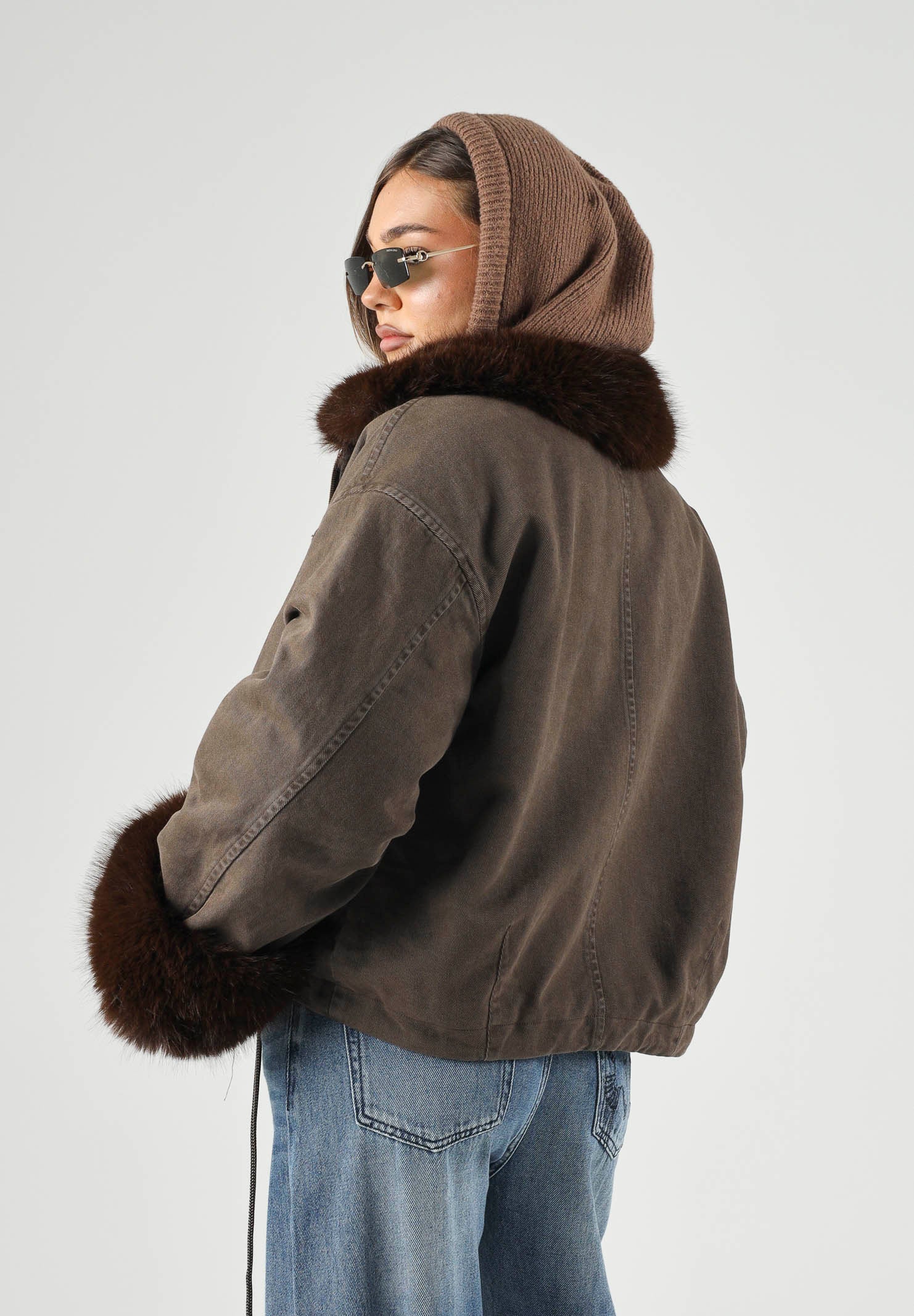 PINKO GARLATE JACKET Montone CABAN marrone caffè-marrrone scuro da donna con collo e polsini effetto pelliccia. 107219A3GV L64 PINKO 