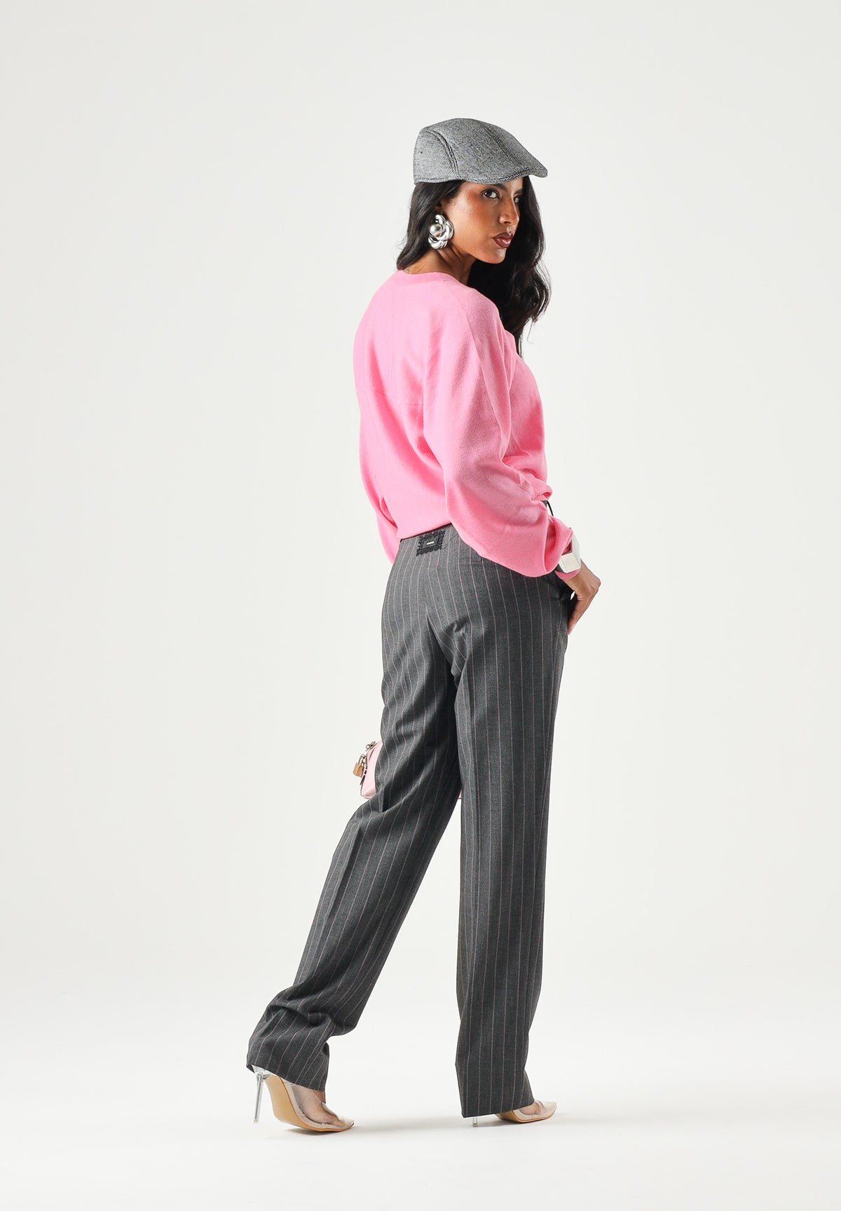 PINKO Pantaloni PLEIONE in misto lana multigrigio da donna con fantasia a piega <BR/> 107264A3FF IN4 PINKO 