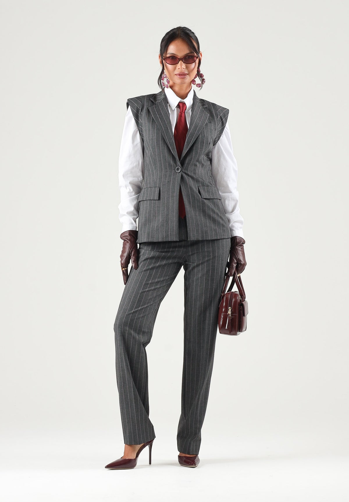 PINKO Pantaloni PLEIONE in misto lana multigrigio da donna con fantasia a piega <BR/> 107264A3FF IN4 PINKO 