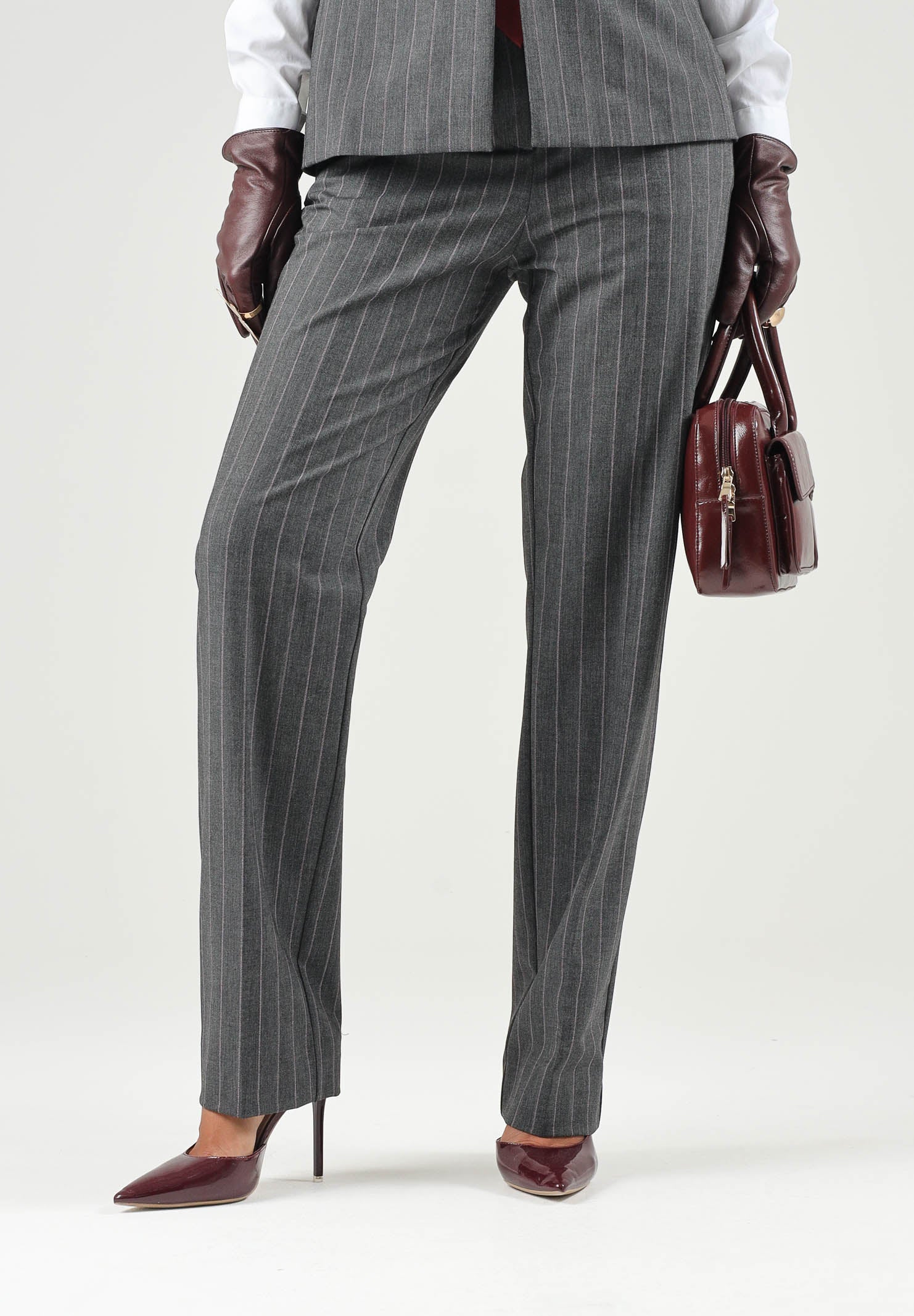 PINKO Pantaloni PLEIONE in misto lana multigrigio da donna con fantasia a piega <BR/> 107264A3FF IN4 PINKO 