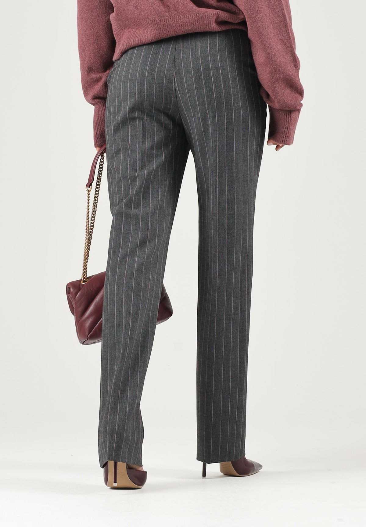 PINKO Pantaloni PLEIONE in misto lana multigrigio da donna con fantasia a piega <BR/> 107264A3FF IN4 PINKO 