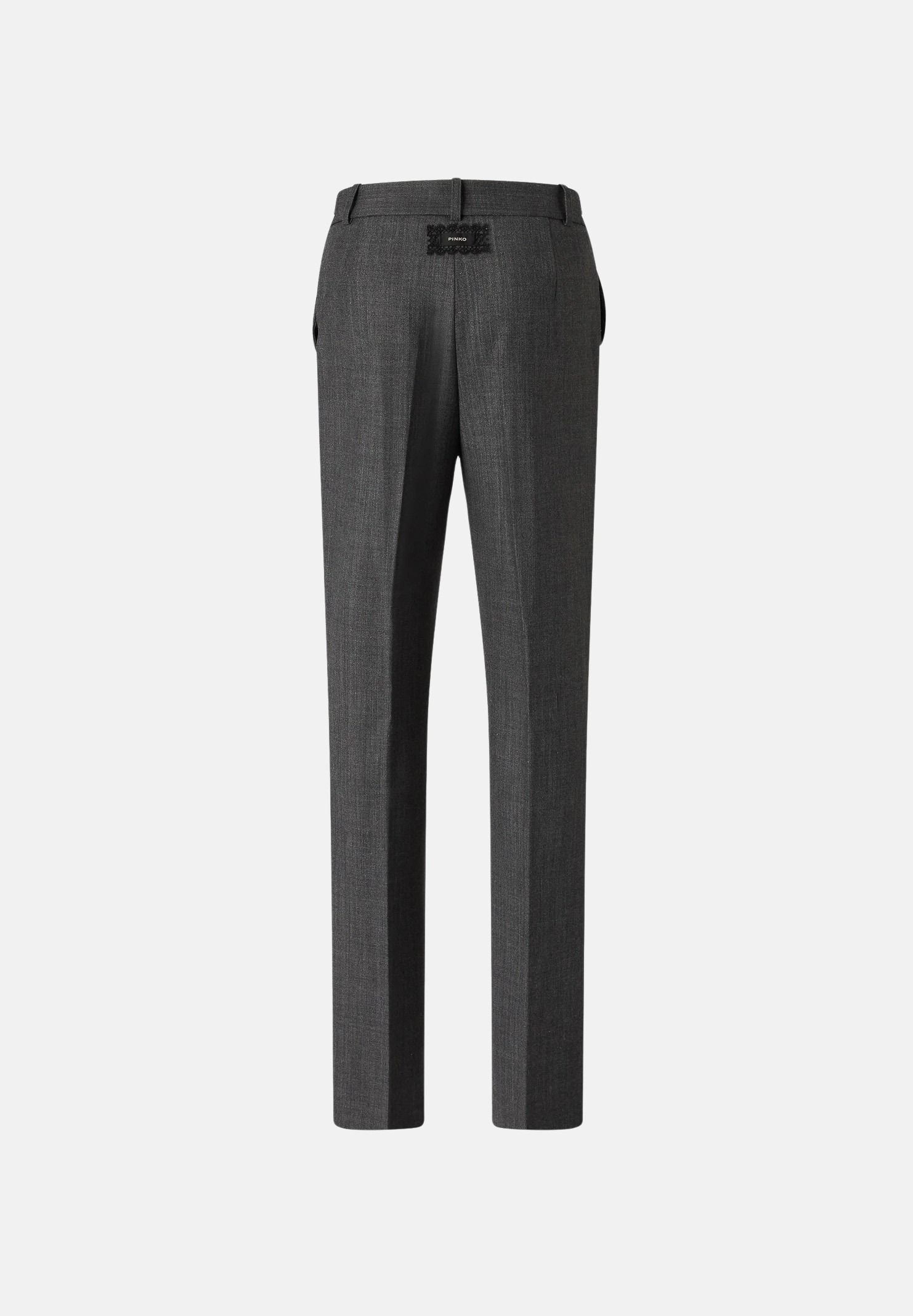 PINKO Pantaloni PLEIONE a sigaretta in misto lana stretch grigio corvo  da donna con fantasia a spiga. 107264A3IF I76 PINKO 