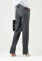 PINKO Pantaloni PLEIONE a sigaretta in misto lana stretch grigio corvo  da donna con fantasia a spiga. 107264A3IF I76 PINKO 