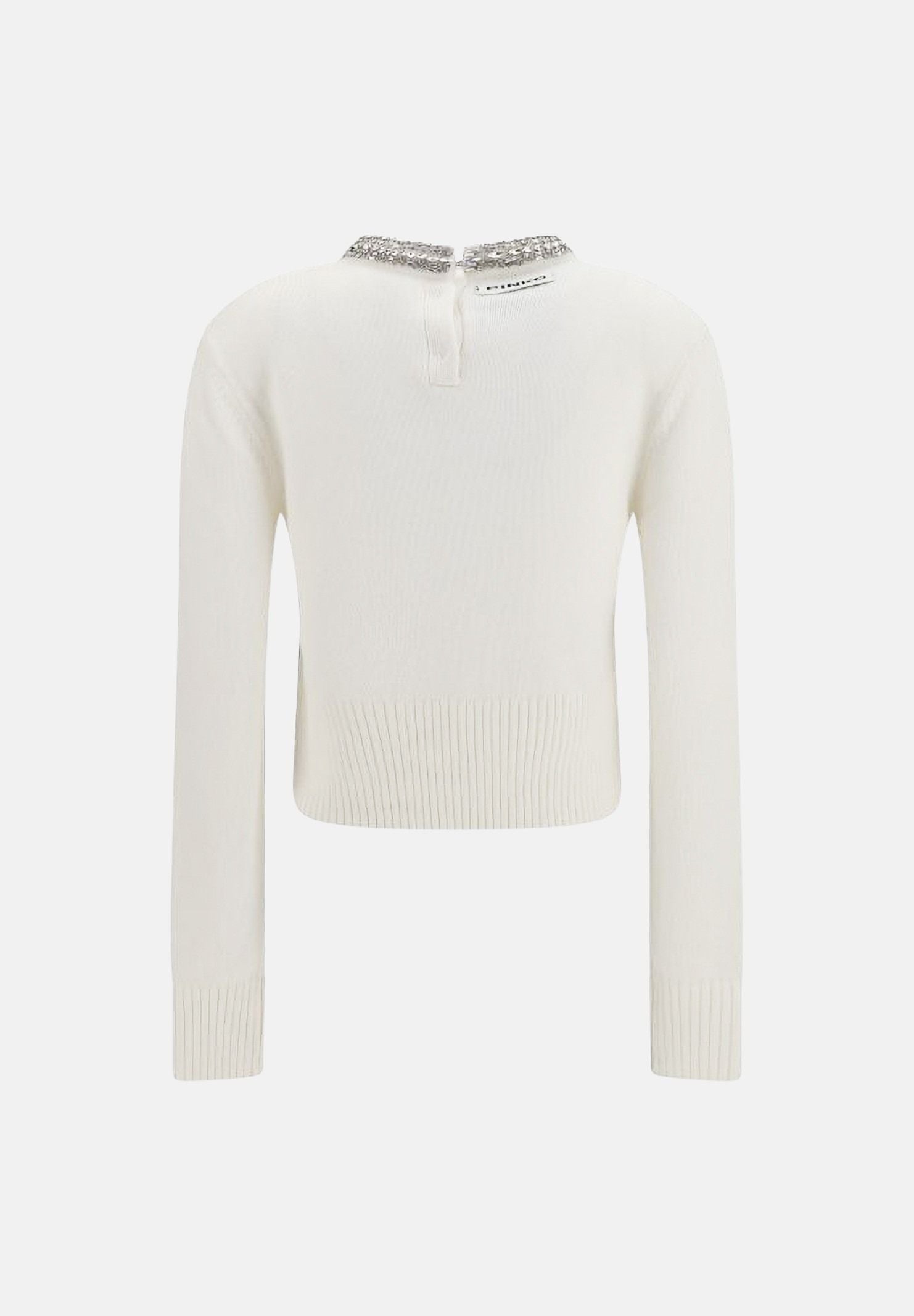 PINKO Maglia  BARLINO girocollo Bianco Inverno da donna con dettaglio gioiello. 107274A3GI Z03 PINKO 