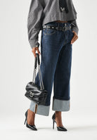 PINKO Jeans CYNTIA TURN UP cropped wide leg lavaggio scuro da  donna con risvolto al fondo. 107277A3HG PJB PINKO 