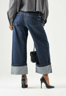 PINKO Jeans CYNTIA TURN UP cropped wide leg lavaggio scuro da  donna con risvolto al fondo. 107277A3HG PJB PINKO 