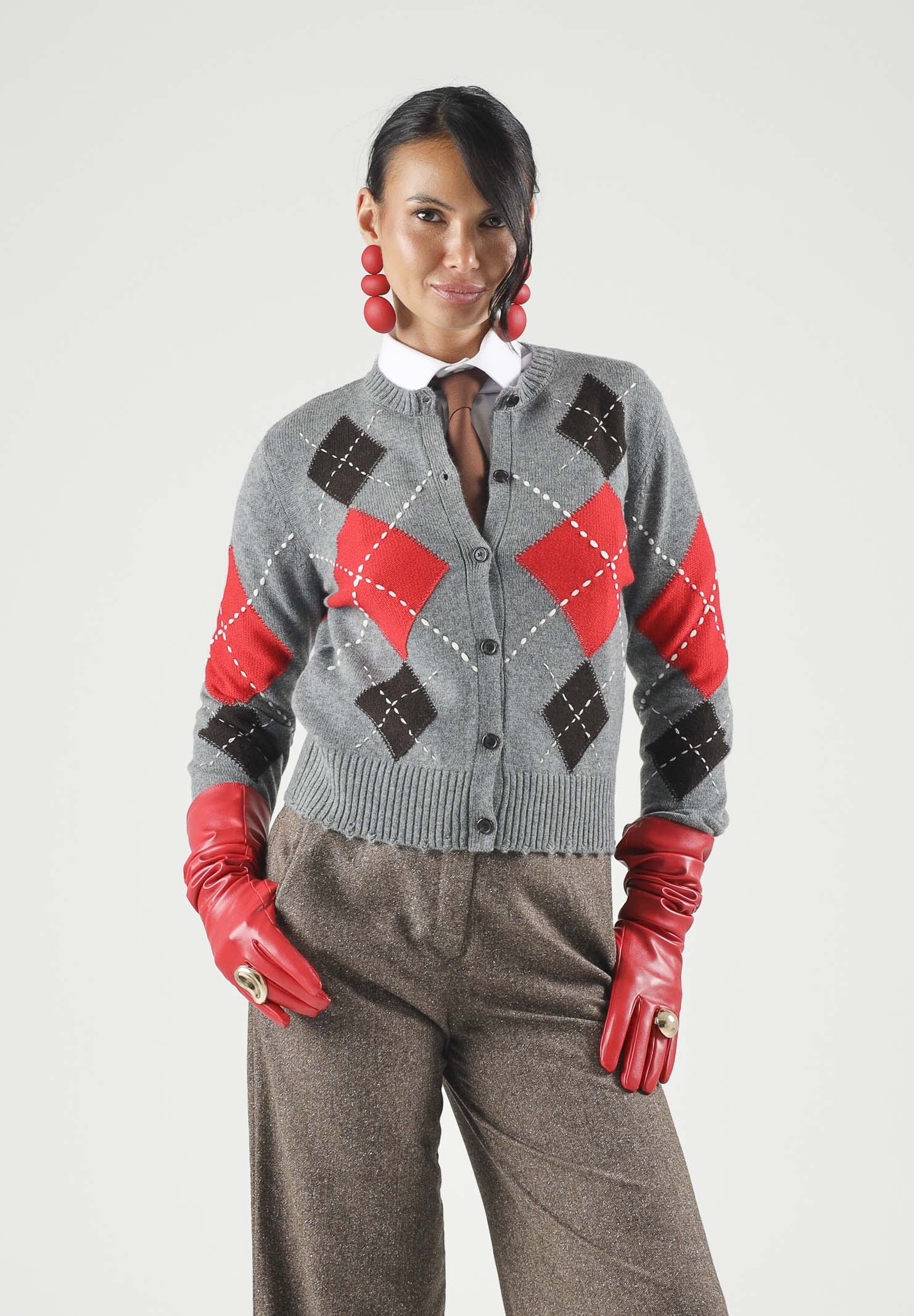 PINKO Cardigan CARDIFF Grigio-Marrone  da donna. 107284A3IE IL1 PINKO 