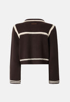 PINKO Giacca NEW SULCIS  in maglia marrone-bianco da donna con profili a contrasto.<BR/> 107378A2PL LZ1 PINKO 