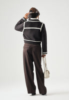 PINKO Giacca NEW SULCIS  in maglia marrone-bianco da donna con profili a contrasto.<BR/> 107378A2PL LZ1 PINKO 