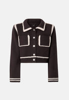 PINKO Giacca NEW SULCIS  in maglia marrone-bianco da donna con profili a contrasto.<BR/> 107378A2PL LZ1 PINKO 