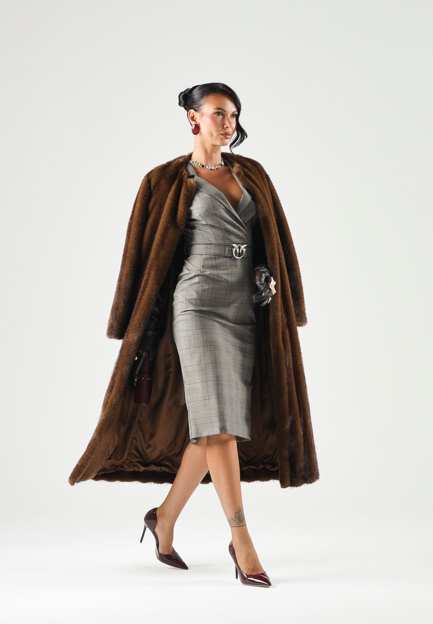 PINKO Abito ANTHEA DRESS Multicolor Beige-Bordeaux-Black beige bordeaux e nero da donna. 107417A3FF CYZ PINKO 