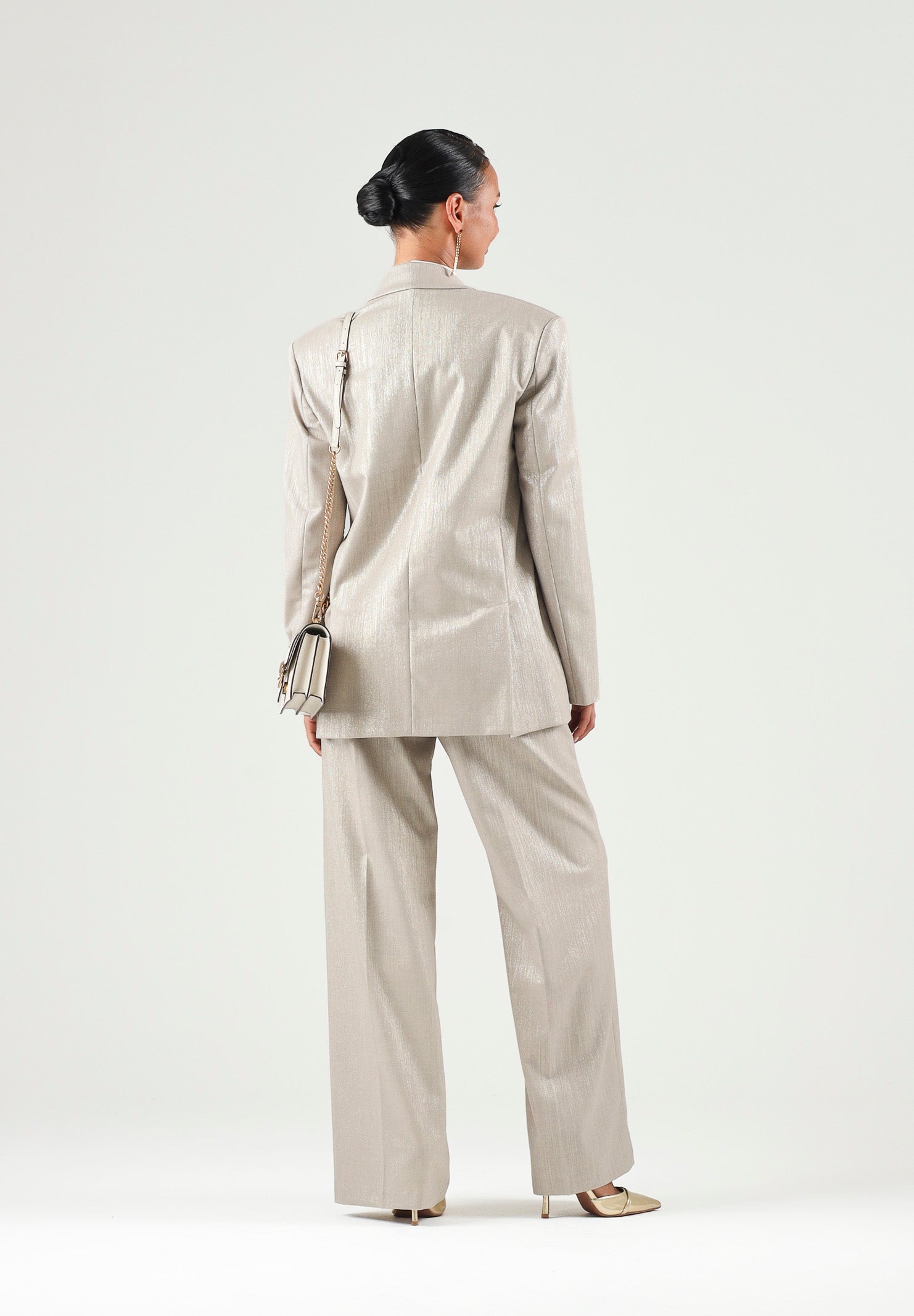 PINKO Pantaloni palazzo METAL WOOL Multi Beige-Oro da donna. 107422A3G4 CH3 PINKO 