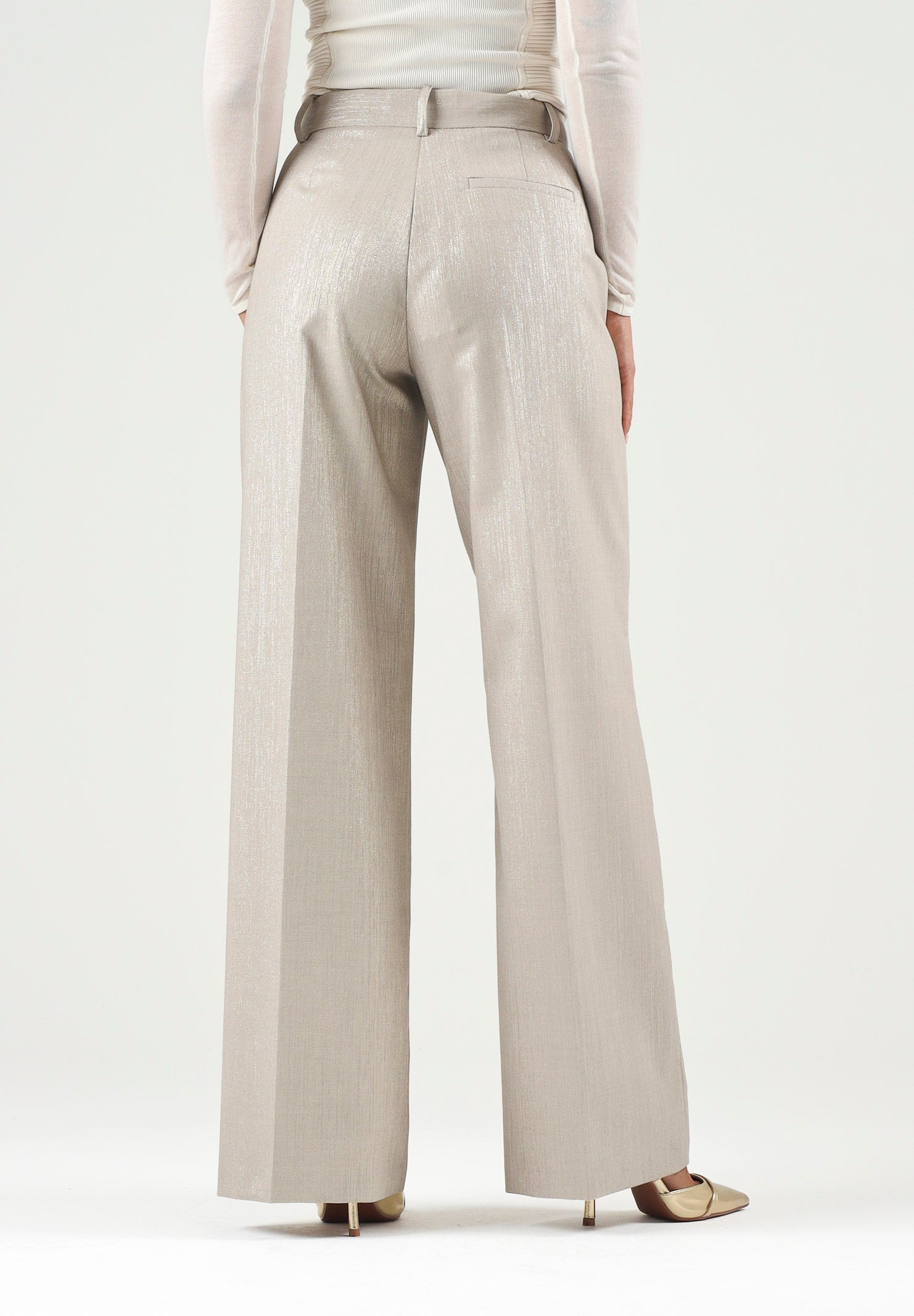 PINKO Pantaloni palazzo METAL WOOL Multi Beige-Oro da donna. 107422A3G4 CH3 PINKO 