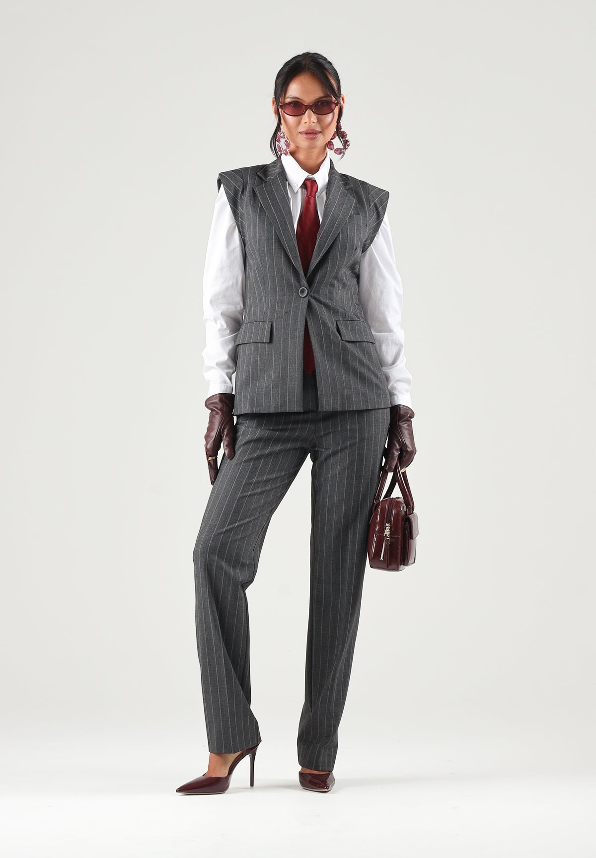 PINKO Gilet GENISTA  grigio e rosa per donna con motivi gessati e spalle strutturate 107428A3FF IN4 PINKO 