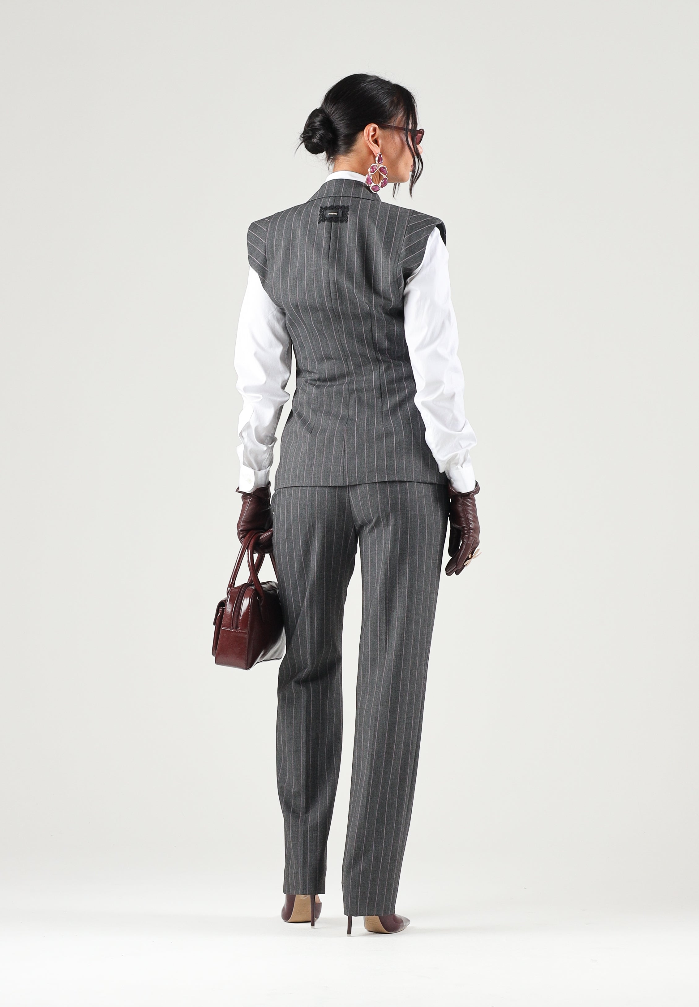 PINKO Gilet GENISTA  grigio e rosa per donna con motivi gessati e spalle strutturate 107428A3FF IN4 PINKO 