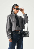 PINKO  Camicia CARLINA cropped a quadretti con cravatta nero-bianco-rosa nero, colore basico nero, donna. 107453A3FQ ZF6 PINKO 