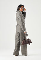 PINKO Pantaloni eleganti PLUMERIA beige-bordeaux da donna con fantasia check e dettaglio sartoriale. 107476A3FF CYZ PINKO 